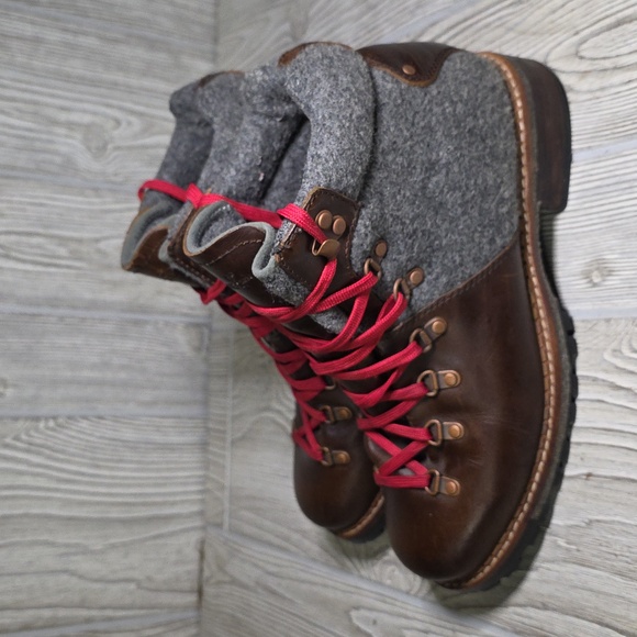 Woolrich Rockies Brown Full Grain Leather Grey Wool Hiking Boots Womens Size 9 - Picture 5 of 12